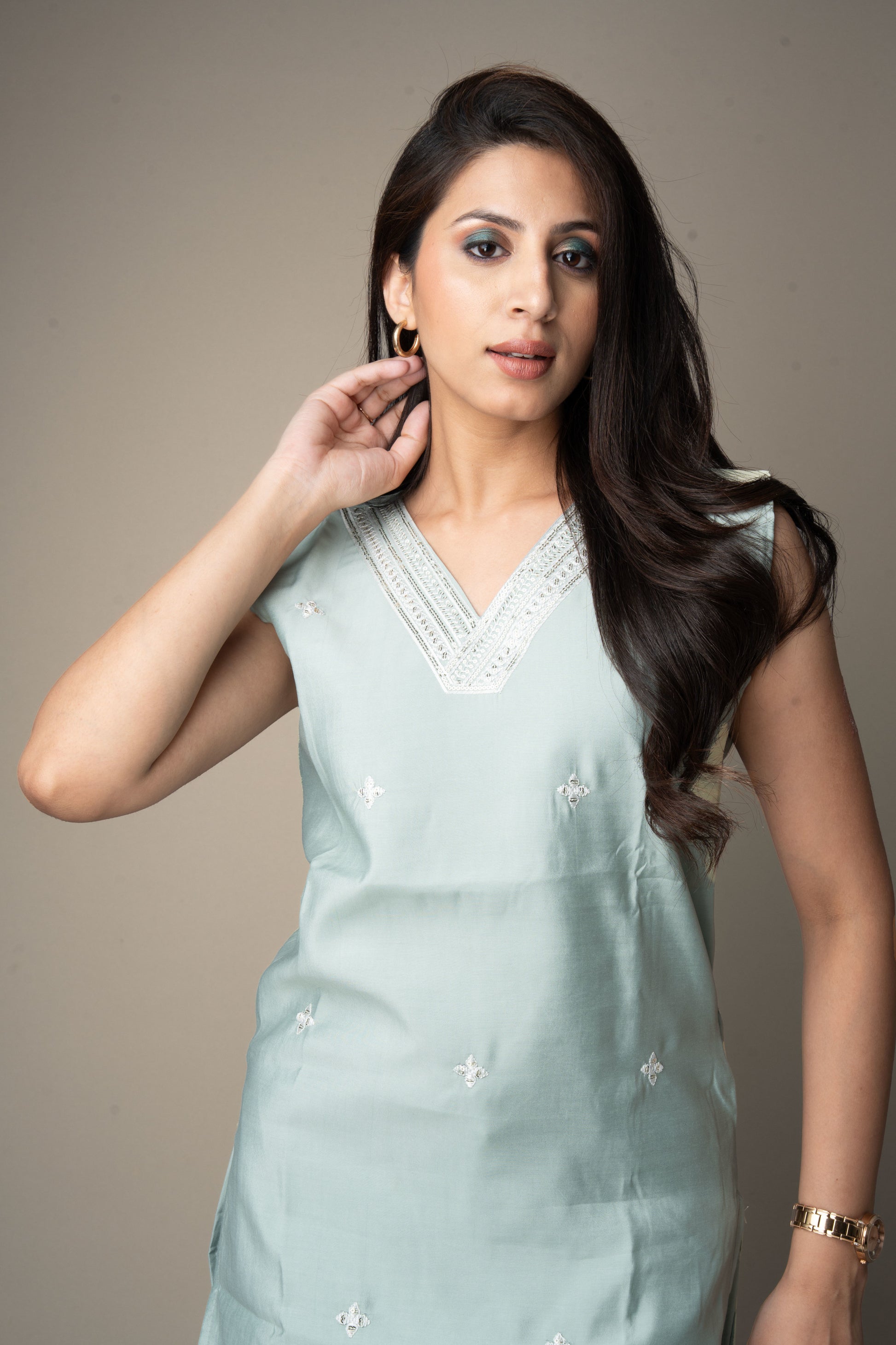 Saher – Soft Mint Kurti with Sequin Embroidery | The Nitya Edit
