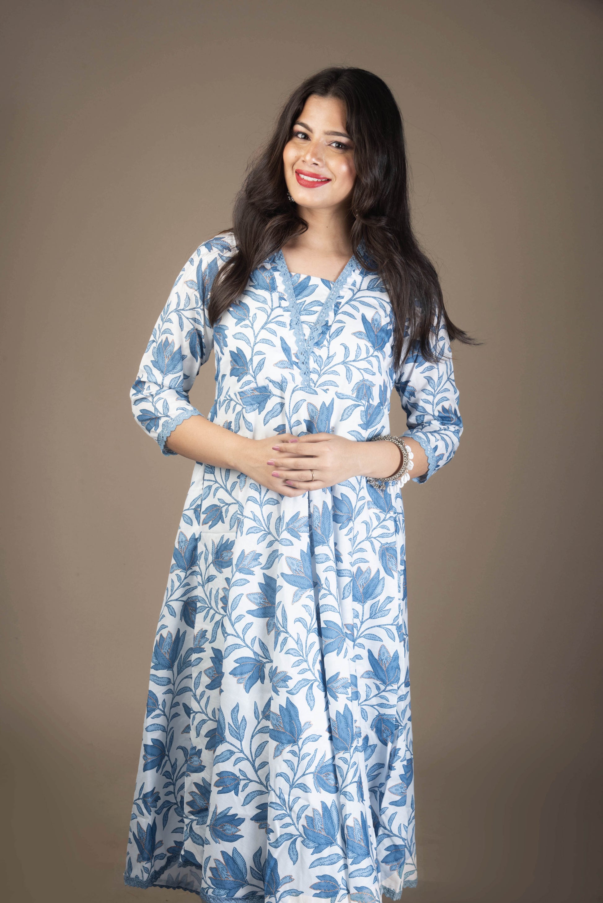 Shivani – White & Blue Anarkali Kurta Set | The Nitya Edit