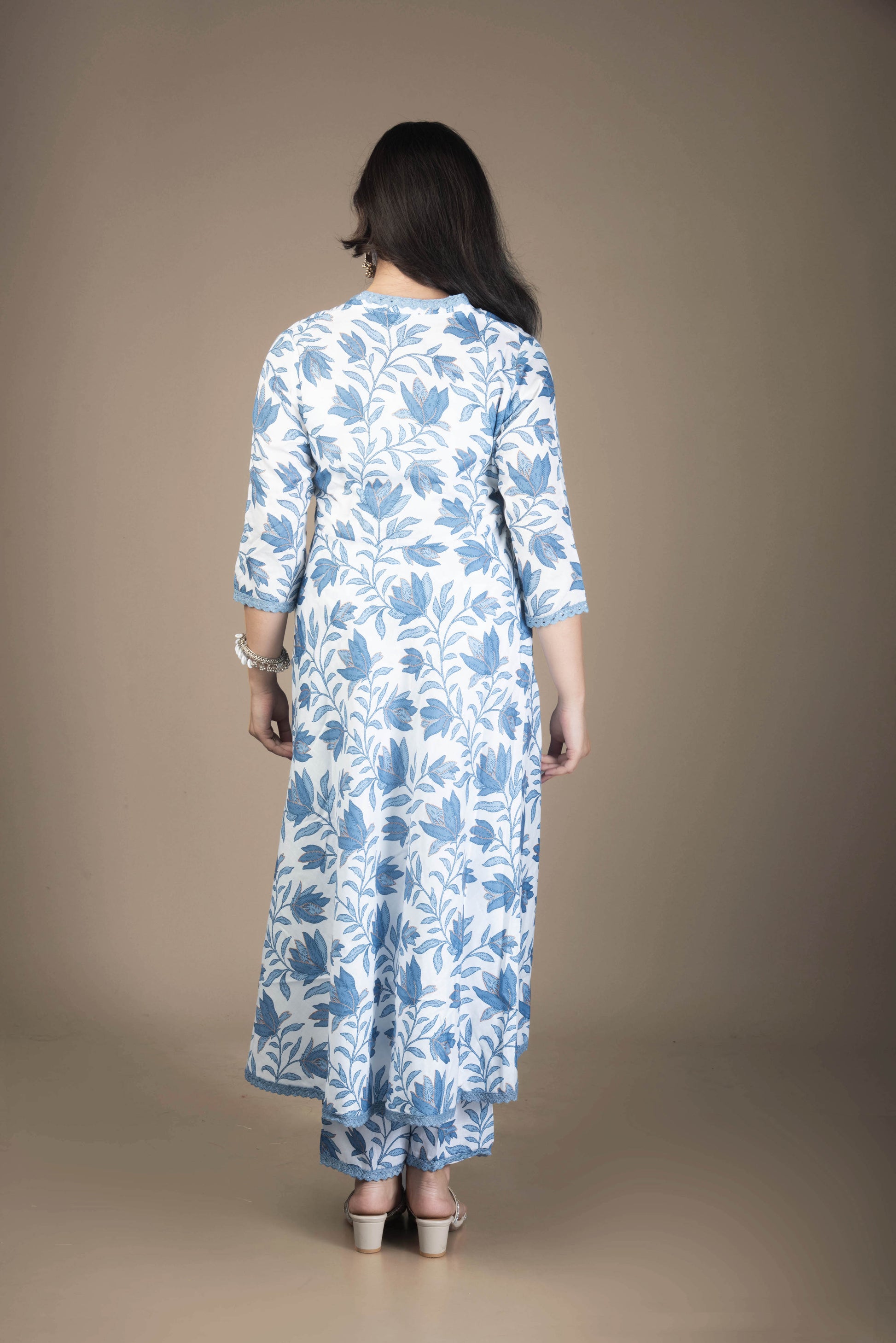 Shivani – White & Blue Anarkali Kurta Set | The Nitya Edit