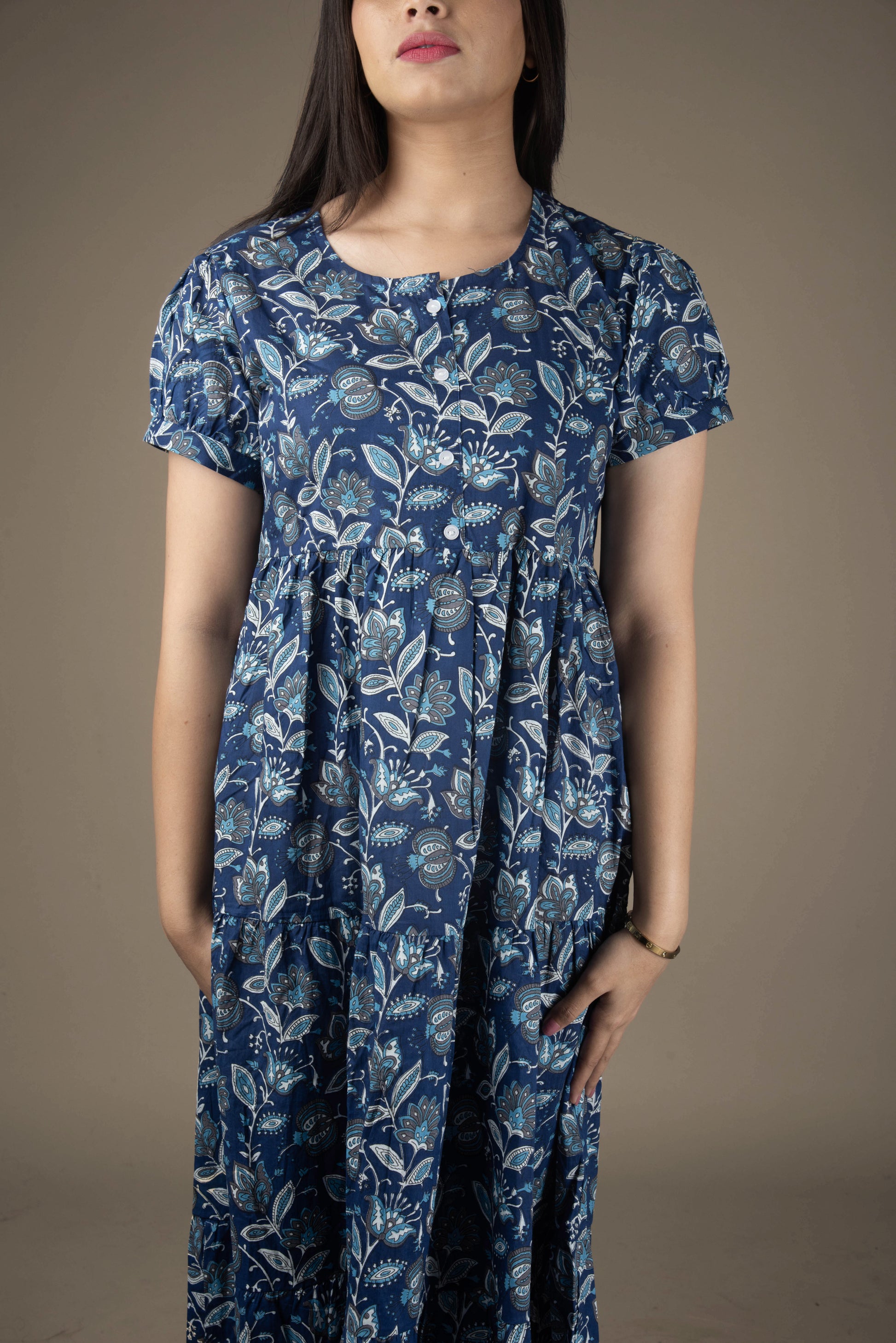 Aahana – Blue Floral Midi Dress | The Nitya Edit