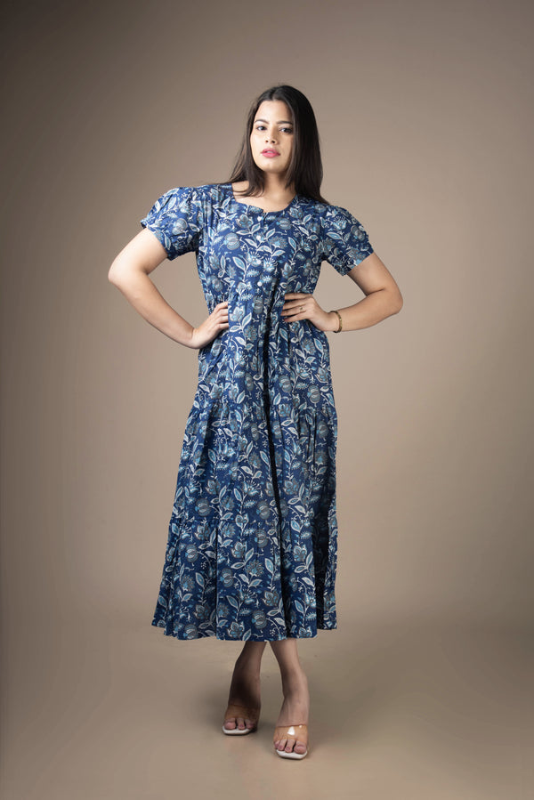 Aahana – Blue Floral Midi Dress | The Nitya Edit
