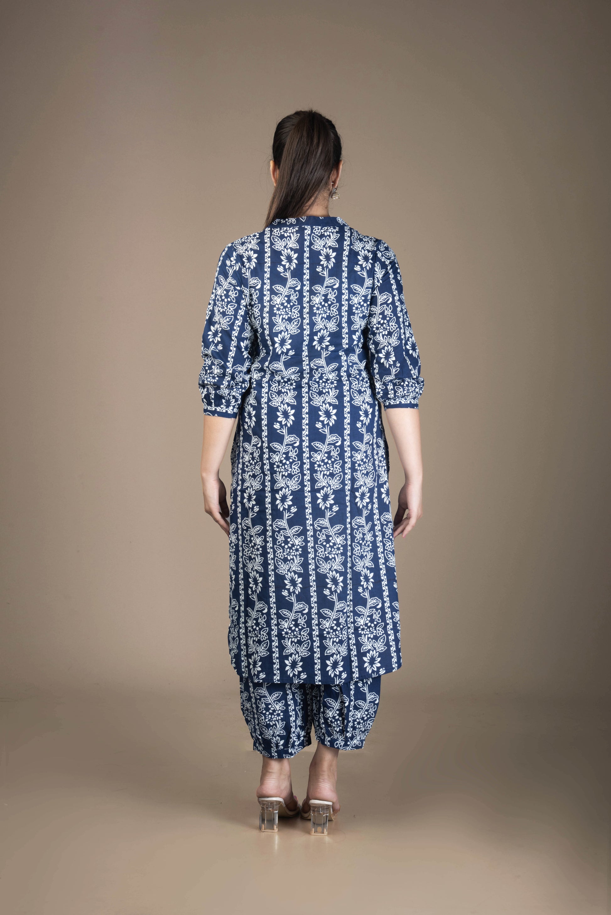 Aavya – Blue Afghani Pattern Kurta Bottom Set | The Nitya Edit