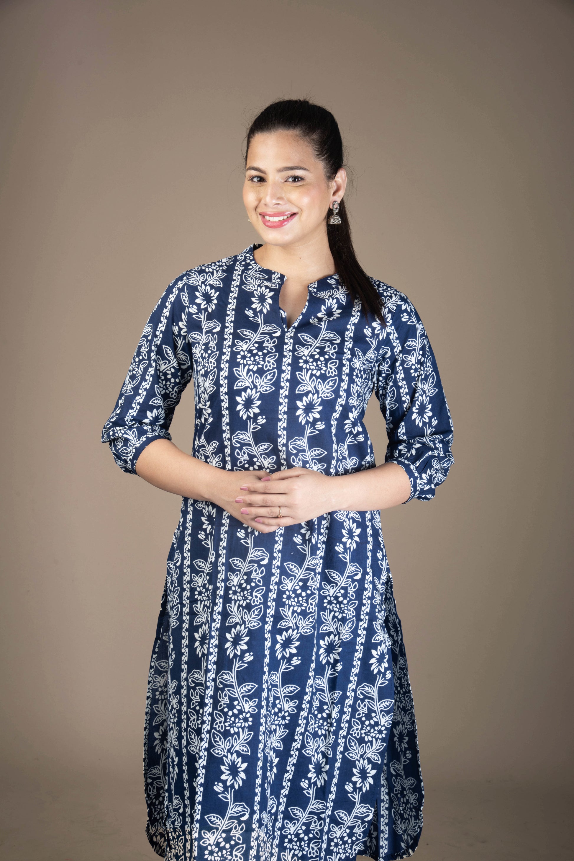 Aavya – Blue Afghani Pattern Kurta Bottom Set | The Nitya Edit