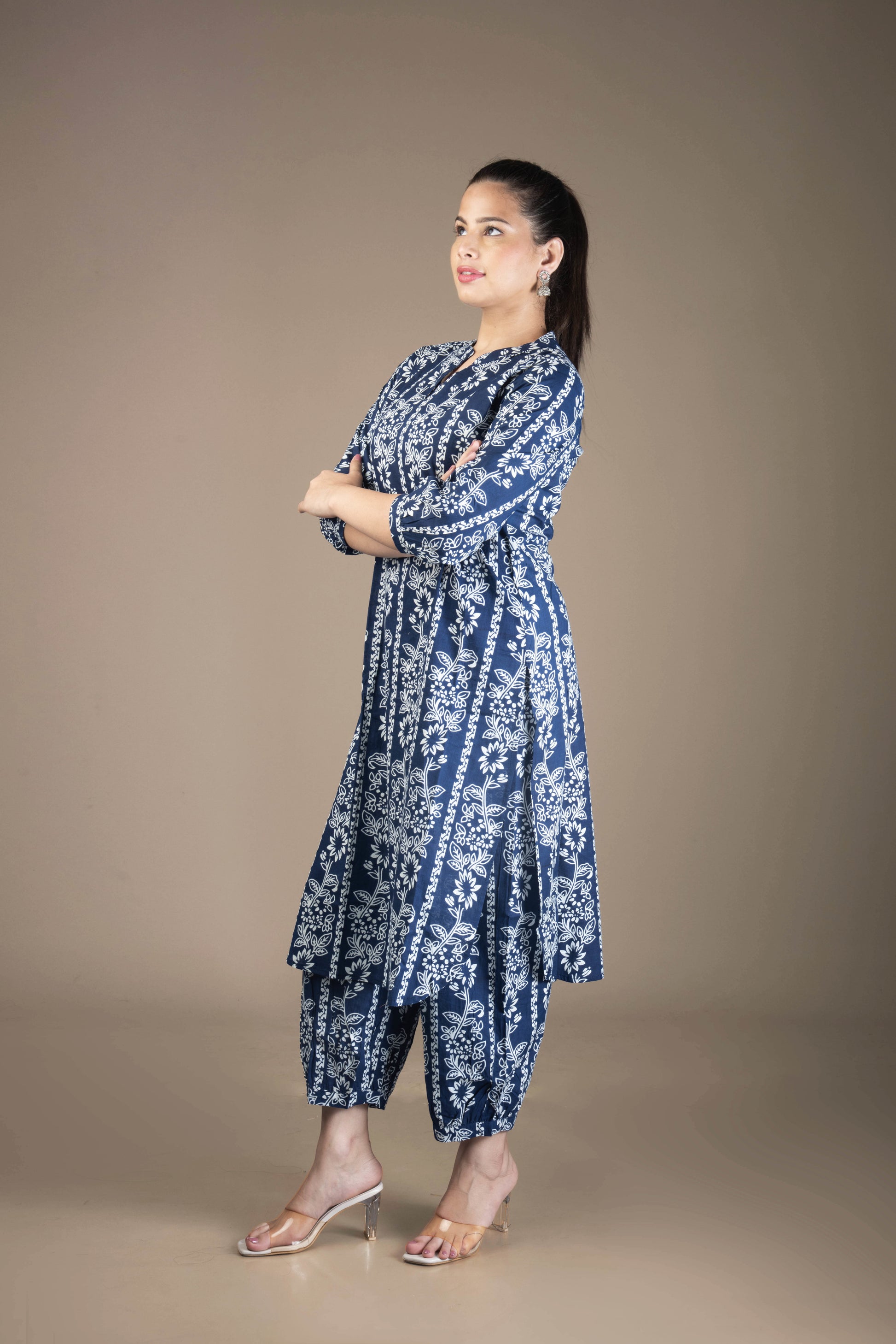 Aavya – Blue Afghani Pattern Kurta Bottom Set | The Nitya Edit
