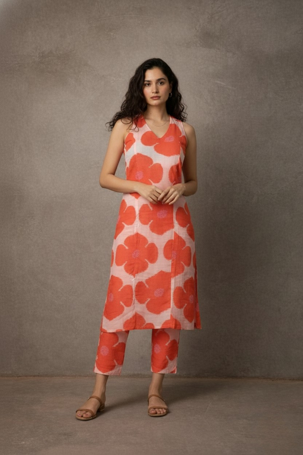Amaira – Scarlet Bloom Sleeveless Kurta Bottom Set | The Nitya Edit