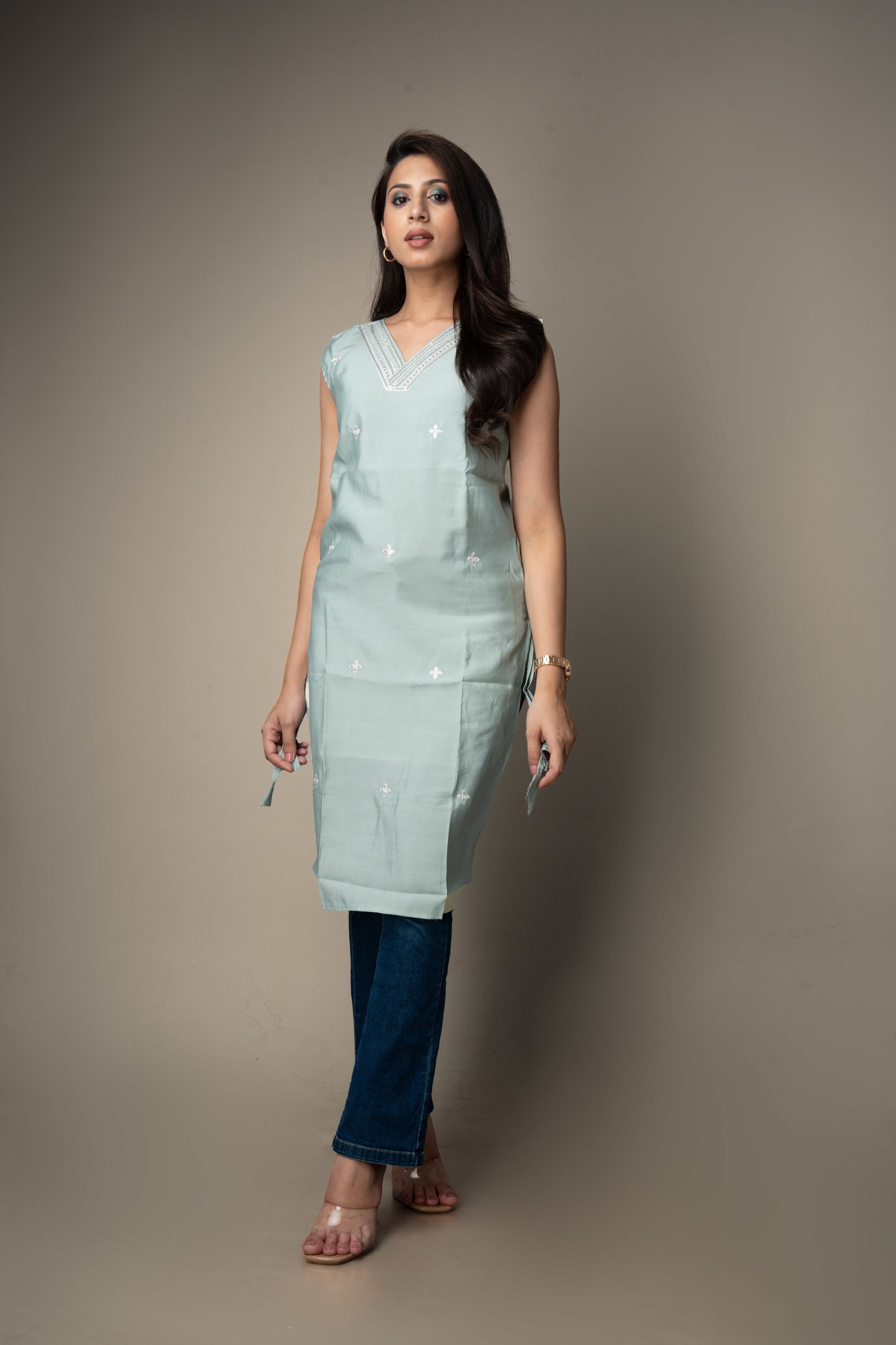 Saher – Soft Mint Kurti with Sequin Embroidery | The Nitya Edit