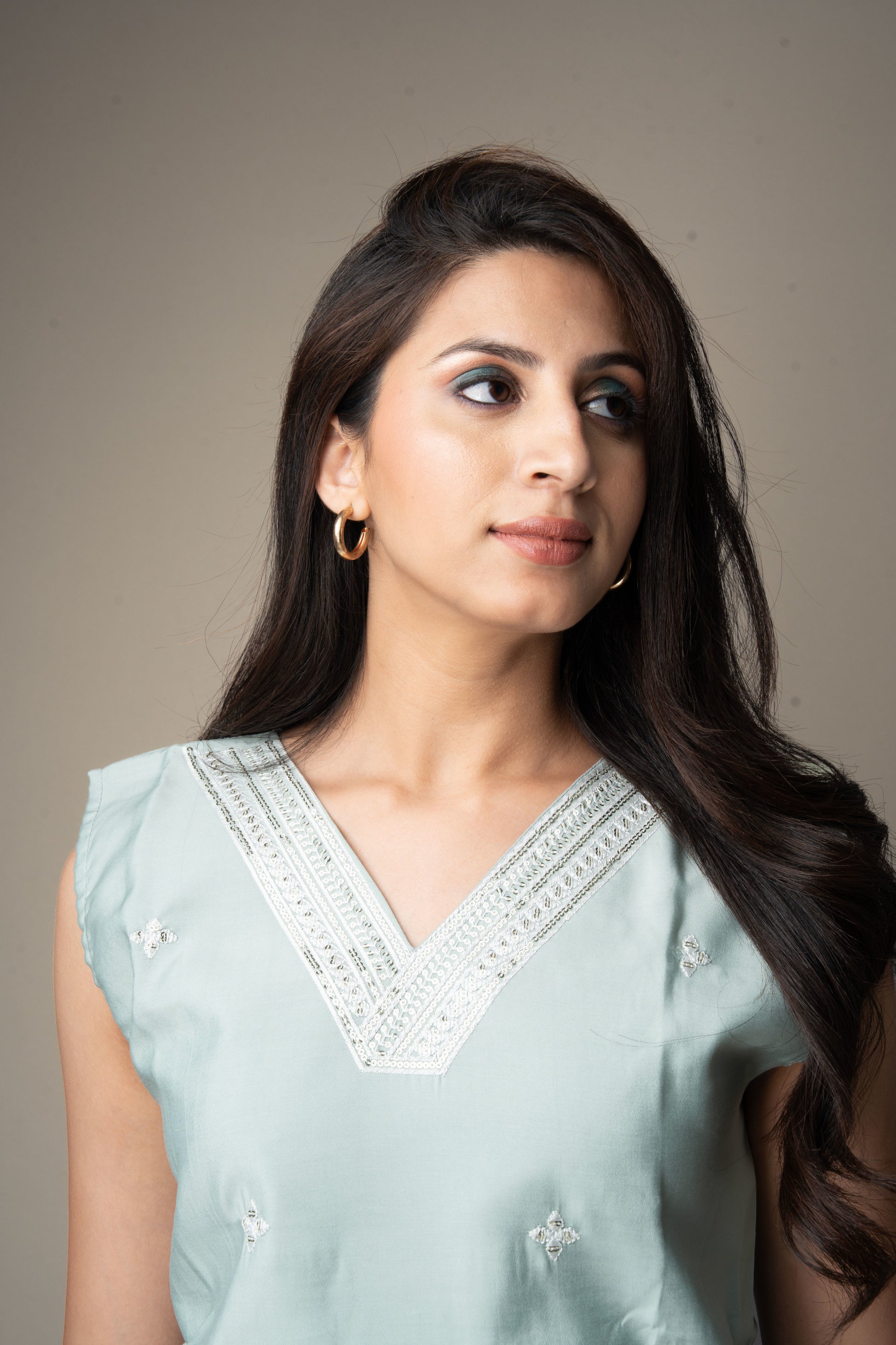 Saher – Soft Mint Kurti with Sequin Embroidery | The Nitya Edit