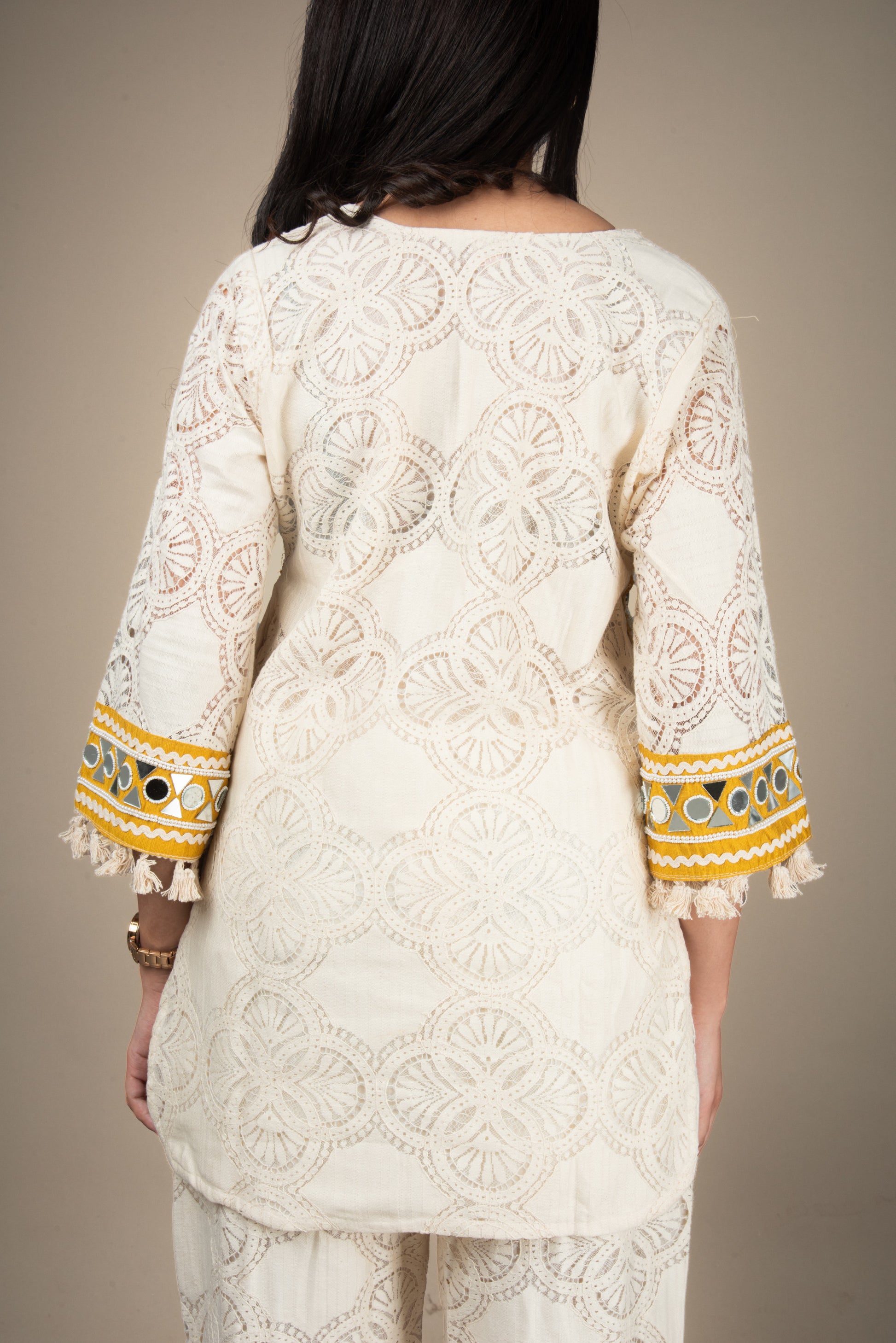 Saanjh - Cream Schiffli Mirror Co-ord Set | The Heirloom Edit