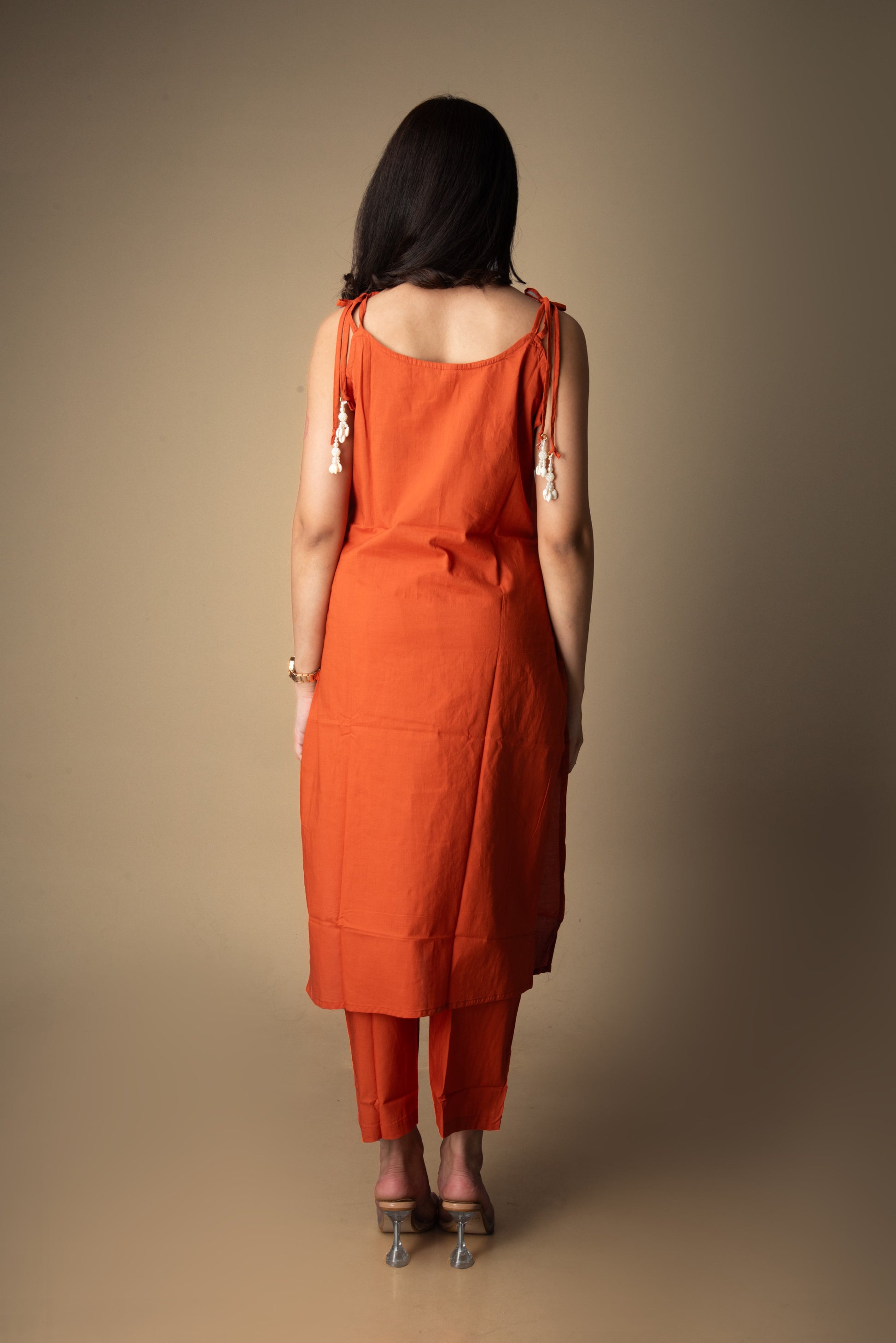 Kanika – Rust Kurta Set with Foil Mirror Accents | The Nitya Edit