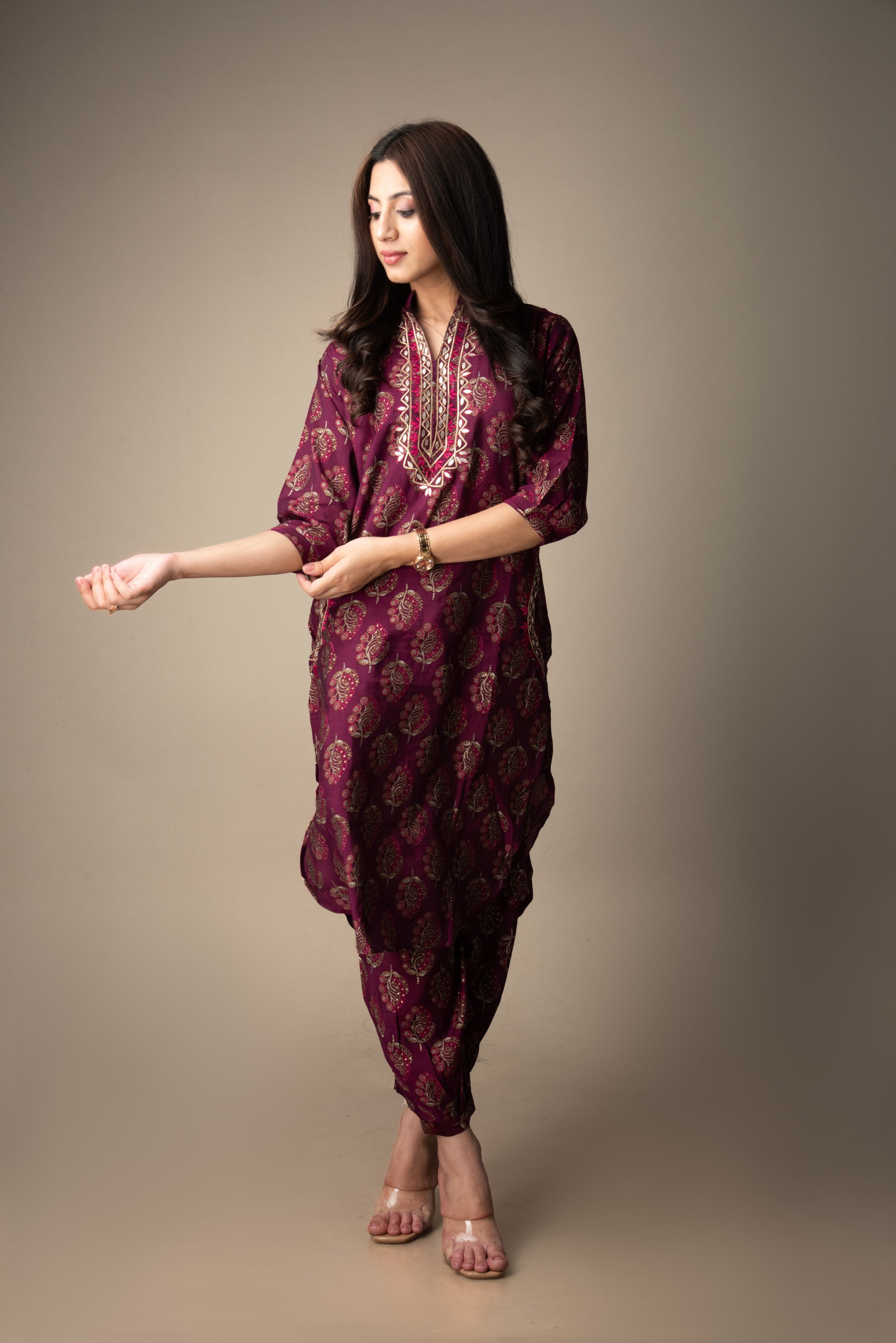 Gulzar – Maroon Printed Afghani Kurta Bottom Set | The Nitya Edit