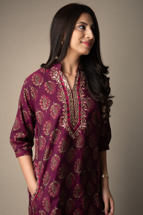 Gulzar – Maroon Printed Afghani Kurta Bottom Set | The Nitya Edit