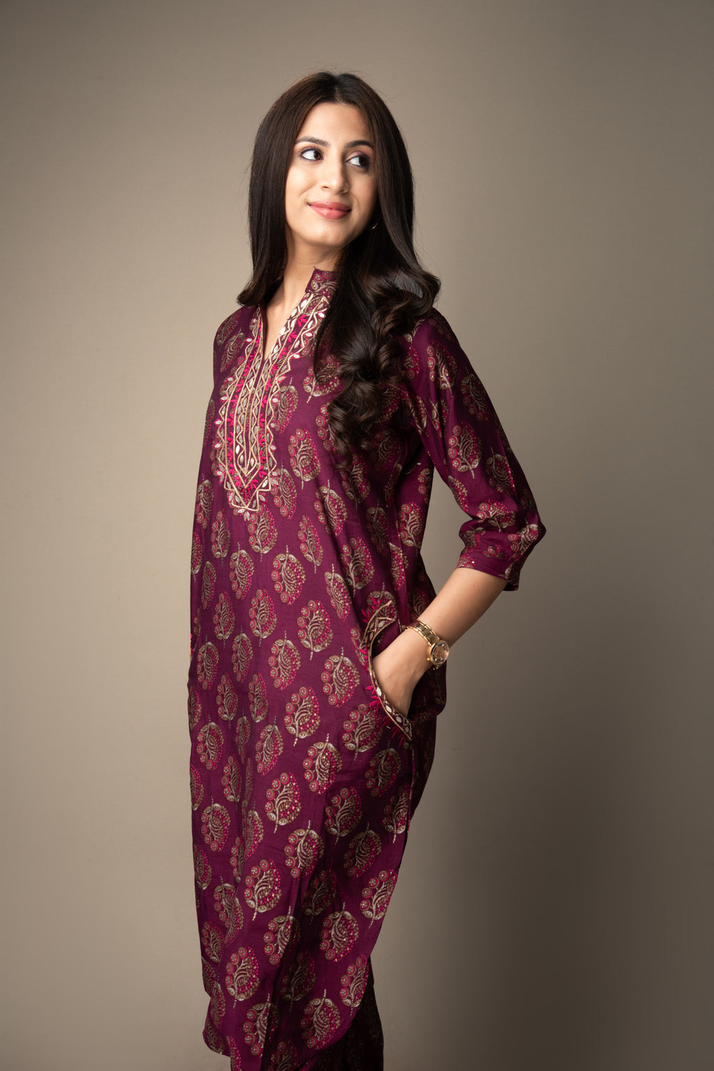 Gulzar – Maroon Printed Afghani Kurta Bottom Set | The Nitya Edit
