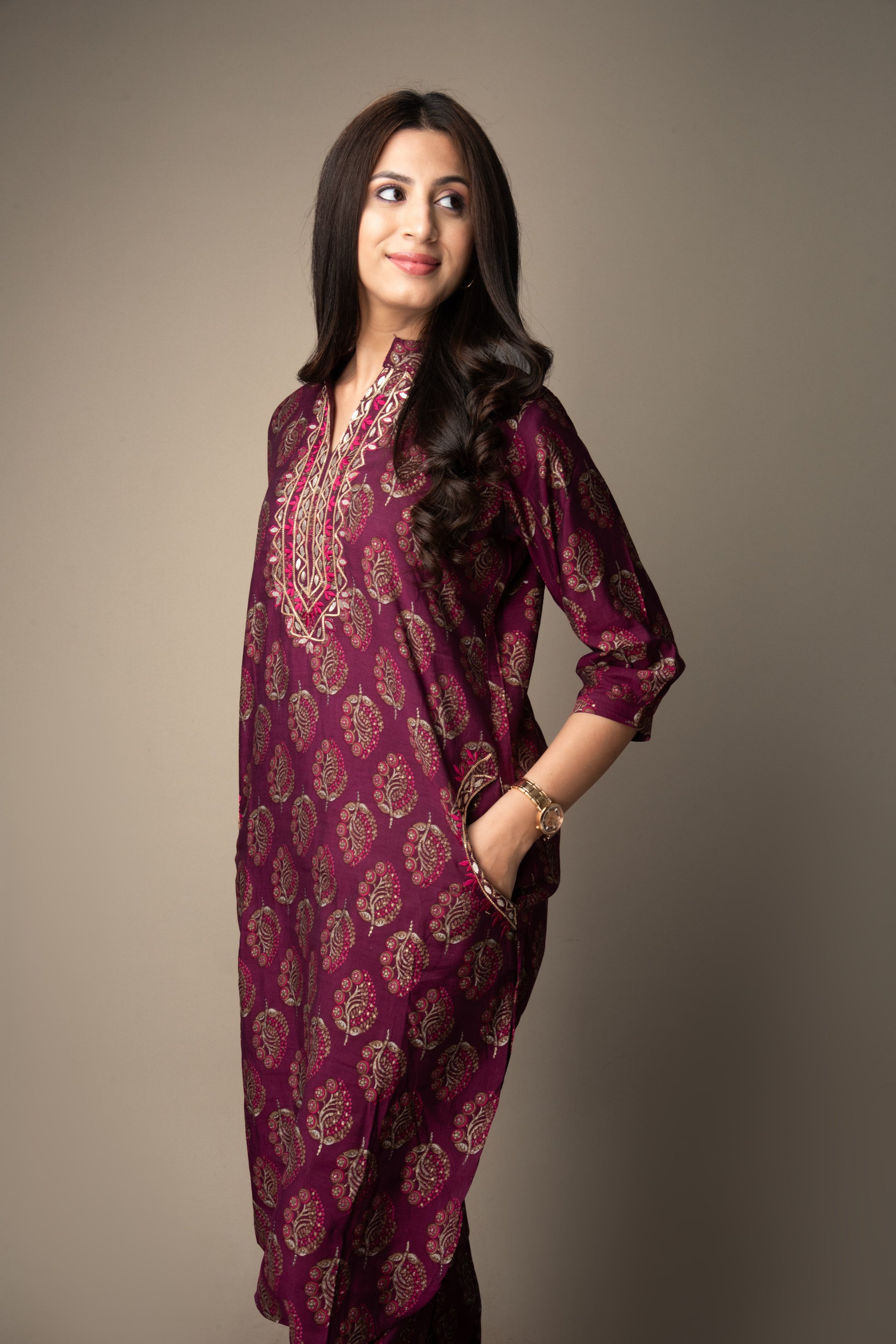 Gulzar – Maroon Printed Afghani Kurta Bottom Set | The Nitya Edit