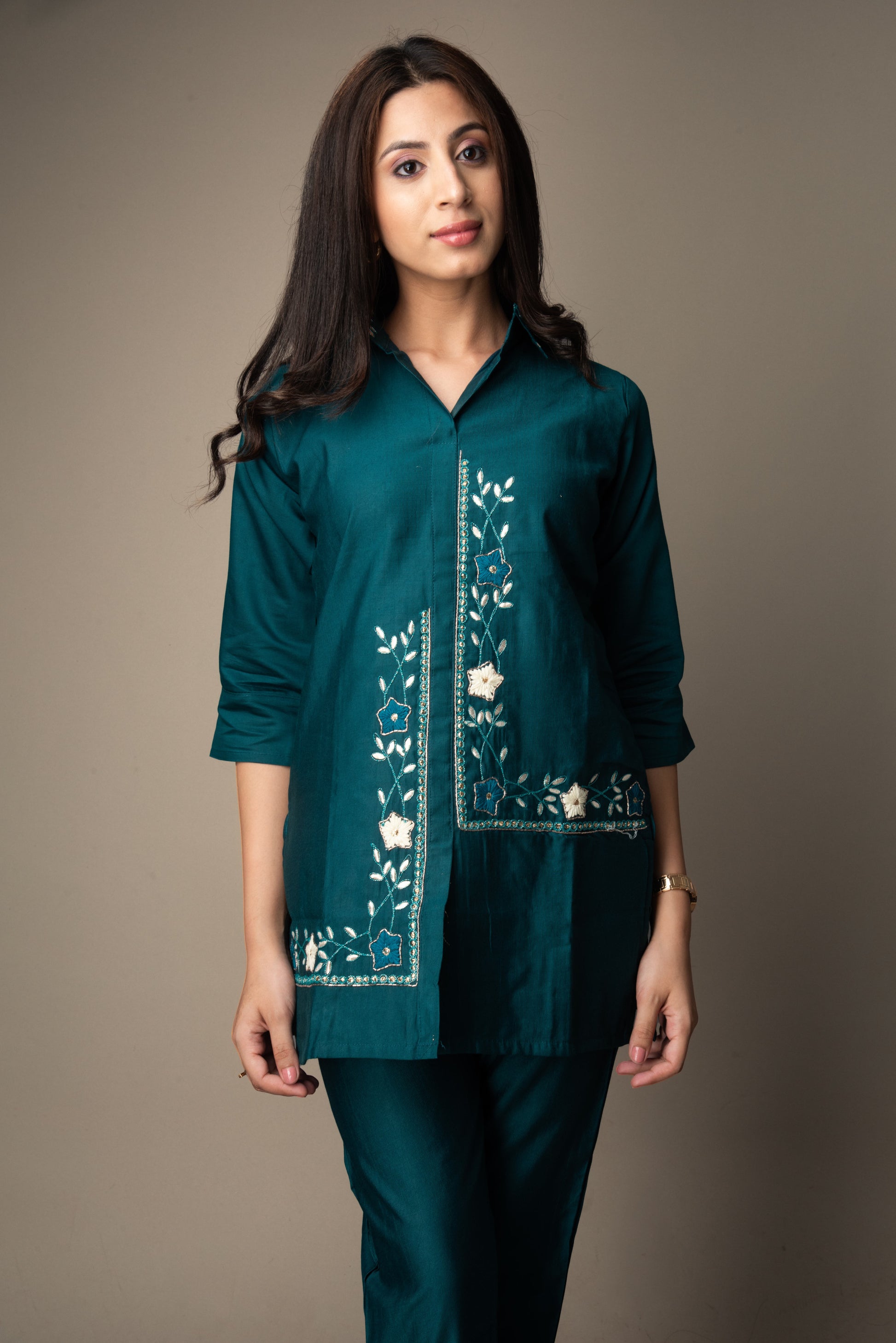Aarvi – Teal Embroidered Co-ord Set | The Nitya Edit
