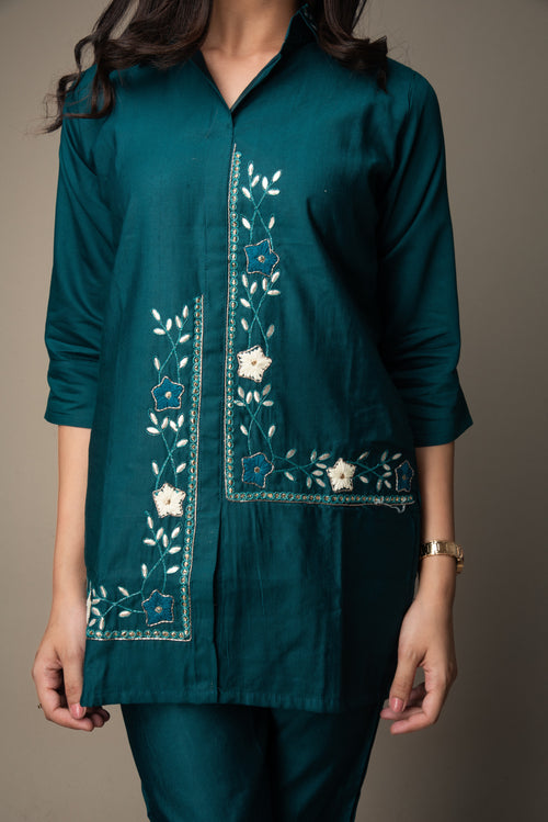 Aarvi – Teal Embroidered Co-ord Set | The Nitya Edit