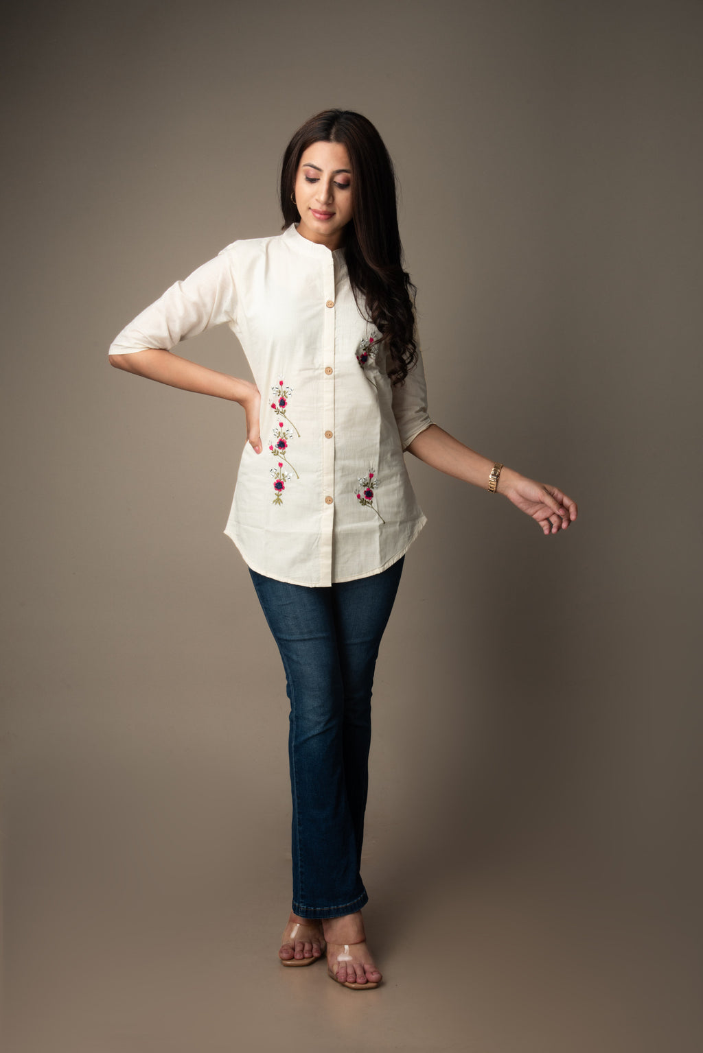 Kshirja – Cream Embroidered Shirt Top | The Nitya Edit