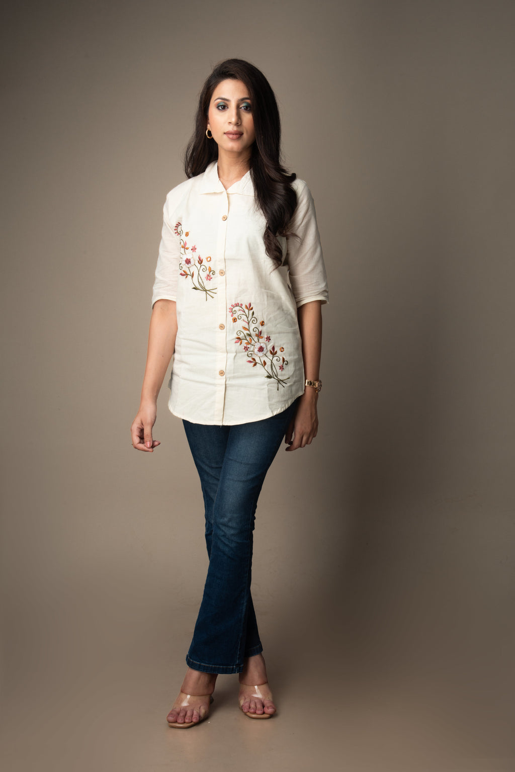 Vidhatri – Embroidered Button-Down Shirt Top | The Nitya Edit