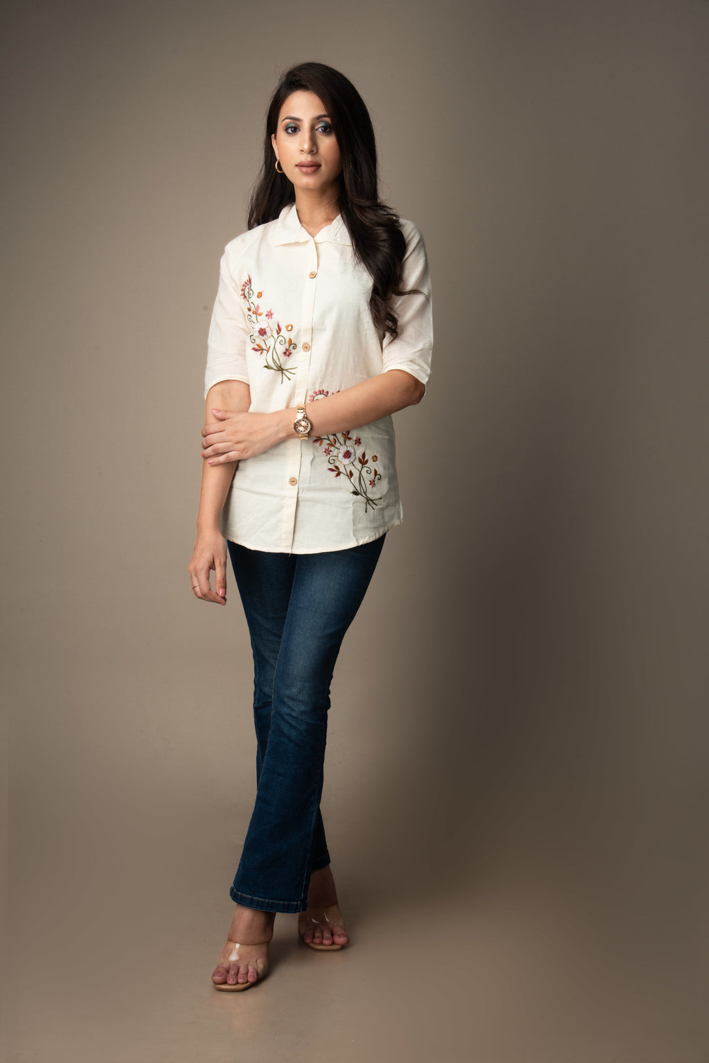 Vidhatri – Embroidered Button-Down Shirt Top | The Nitya Edit