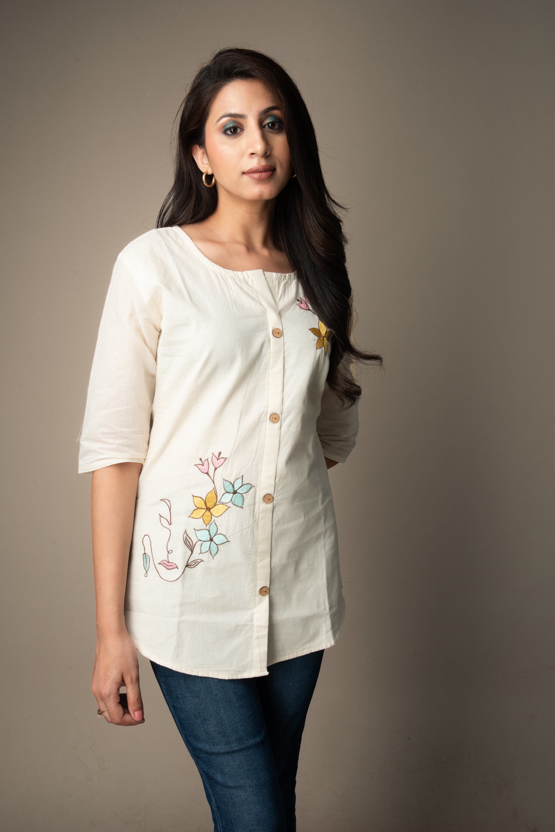 Varnika – Cream Embroidered Top | The Nitya Edit