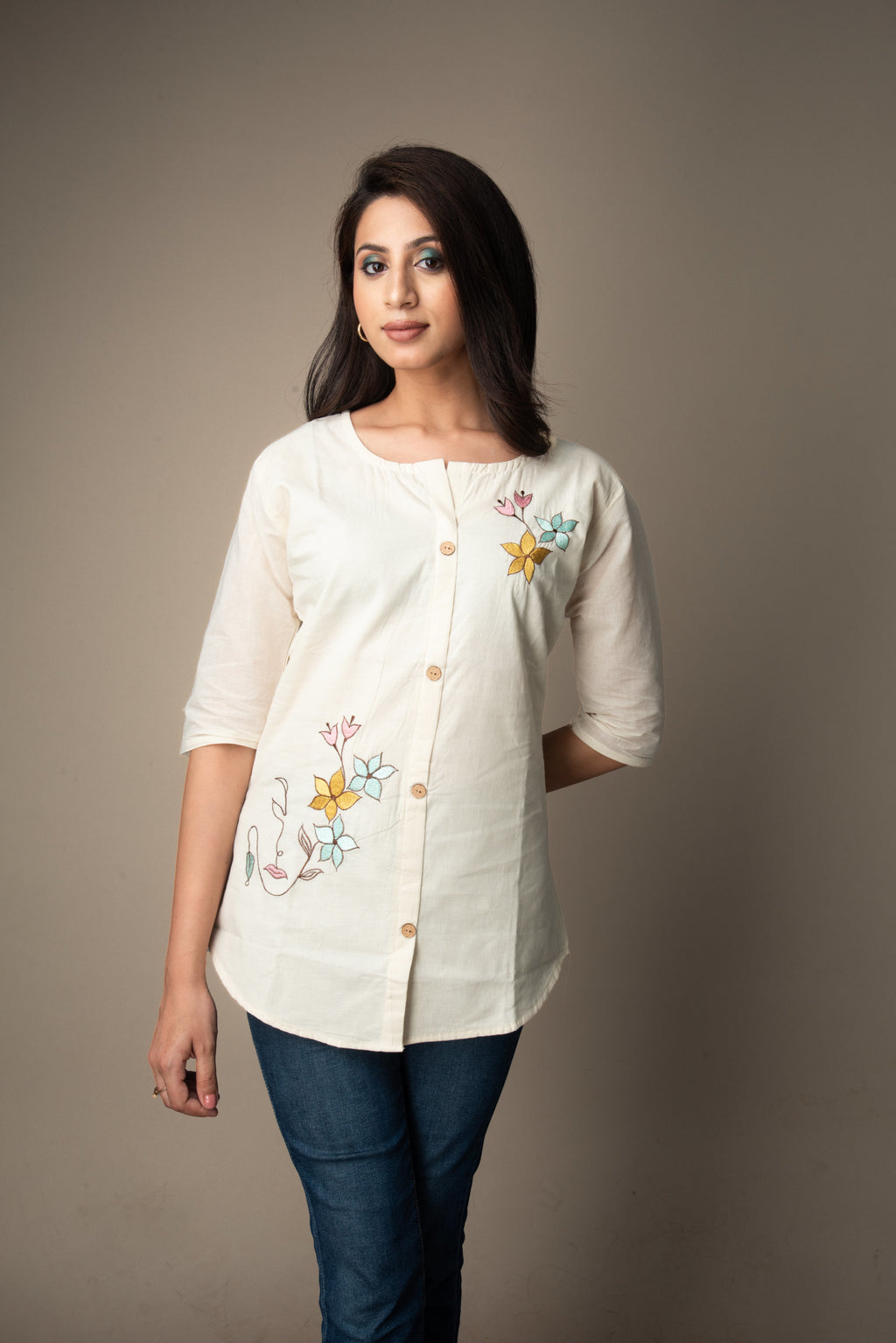 Varnika – Cream Embroidered Top | The Nitya Edit