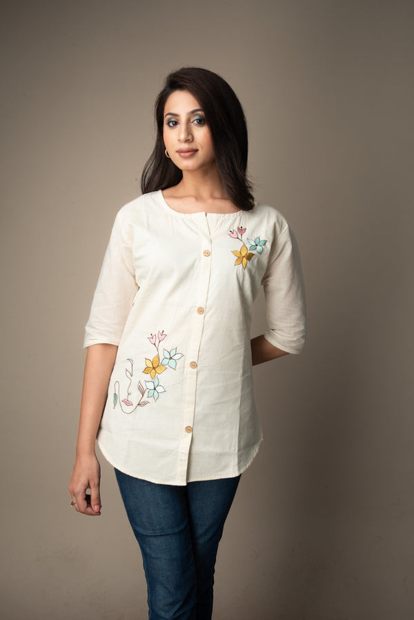 Varnika – Cream Embroidered Top | The Nitya Edit