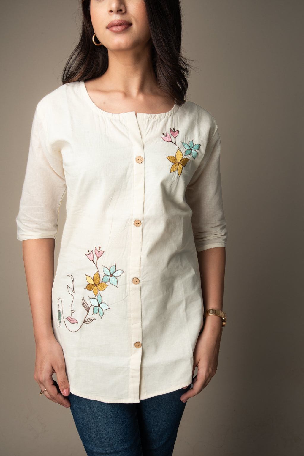 Varnika – Cream Embroidered Top | The Nitya Edit