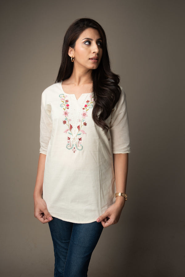Prerna - Cream Embroidered Top | The Nitya Edit