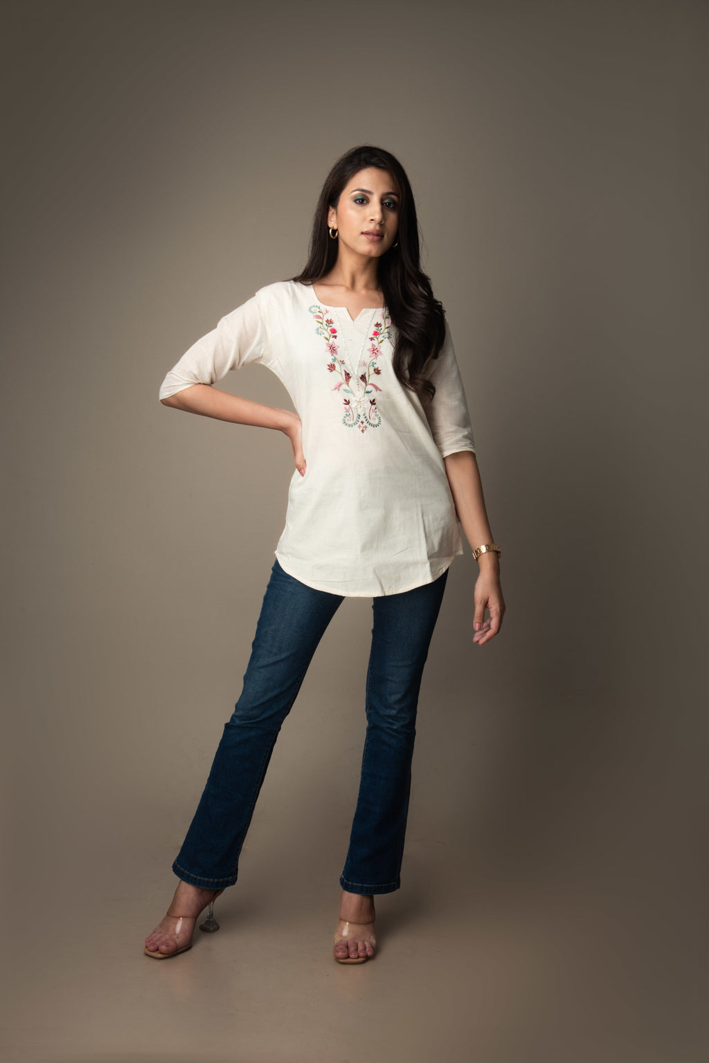 Prerna - Cream Embroidered Top | The Nitya Edit