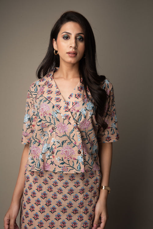 Aarunya – Handprinted Dabu Co-ord Set in Earthy Tones | The Nitya Edit
