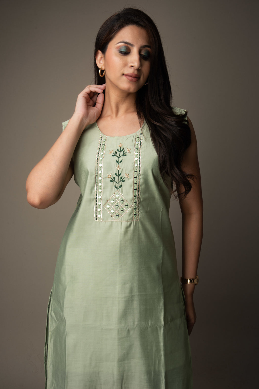 Gulnaar - Light Green Kurti with Mirror Work | The Nitya Edit