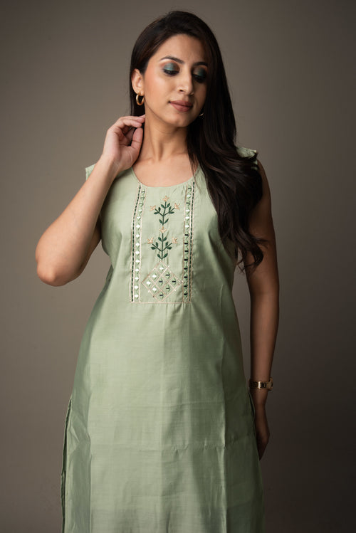 Gulnaar - Light Green Kurti with Mirror Work | The Nitya Edit