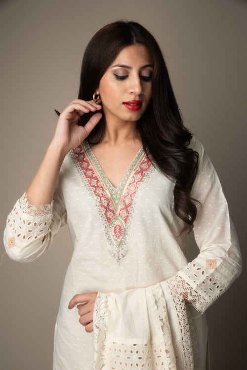 Inaayat – Embroidered Ivory Three-Piece Set | The Heirloom Edit