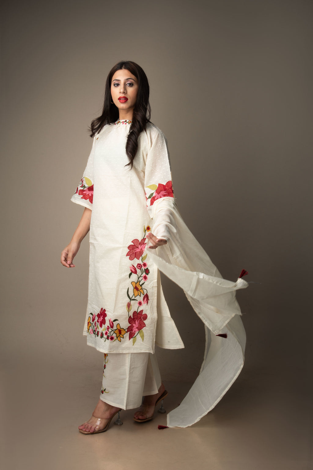 Vaidehi – Ivory Hand-Embroidered Floral Suit Set | The Heirloom Edit
