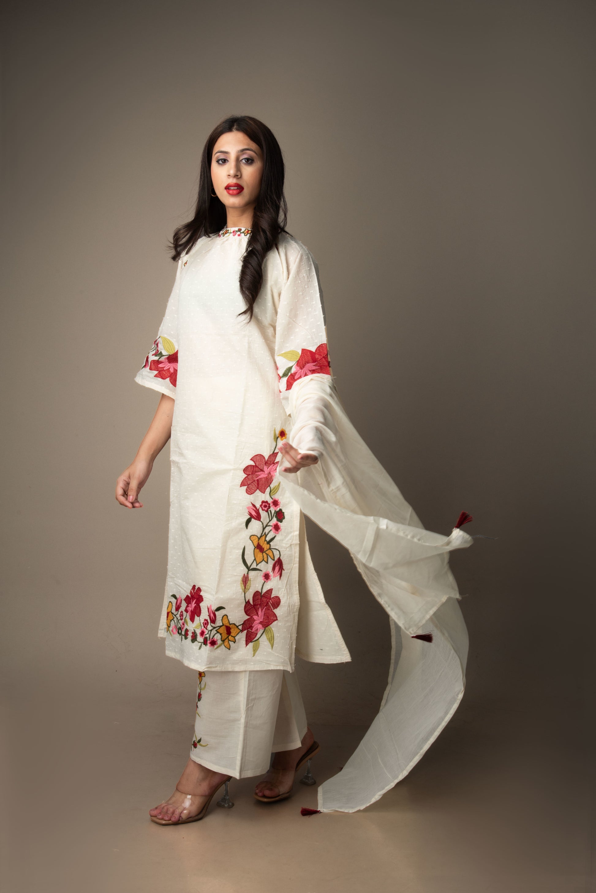 Vaidehi – Ivory Hand-Embroidered Floral Suit Set | The Heirloom Edit