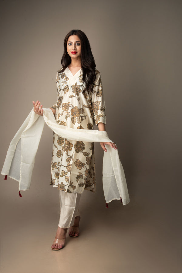 Ira – Ivory Floral Printed Kurta Set | The Nitya Edit
