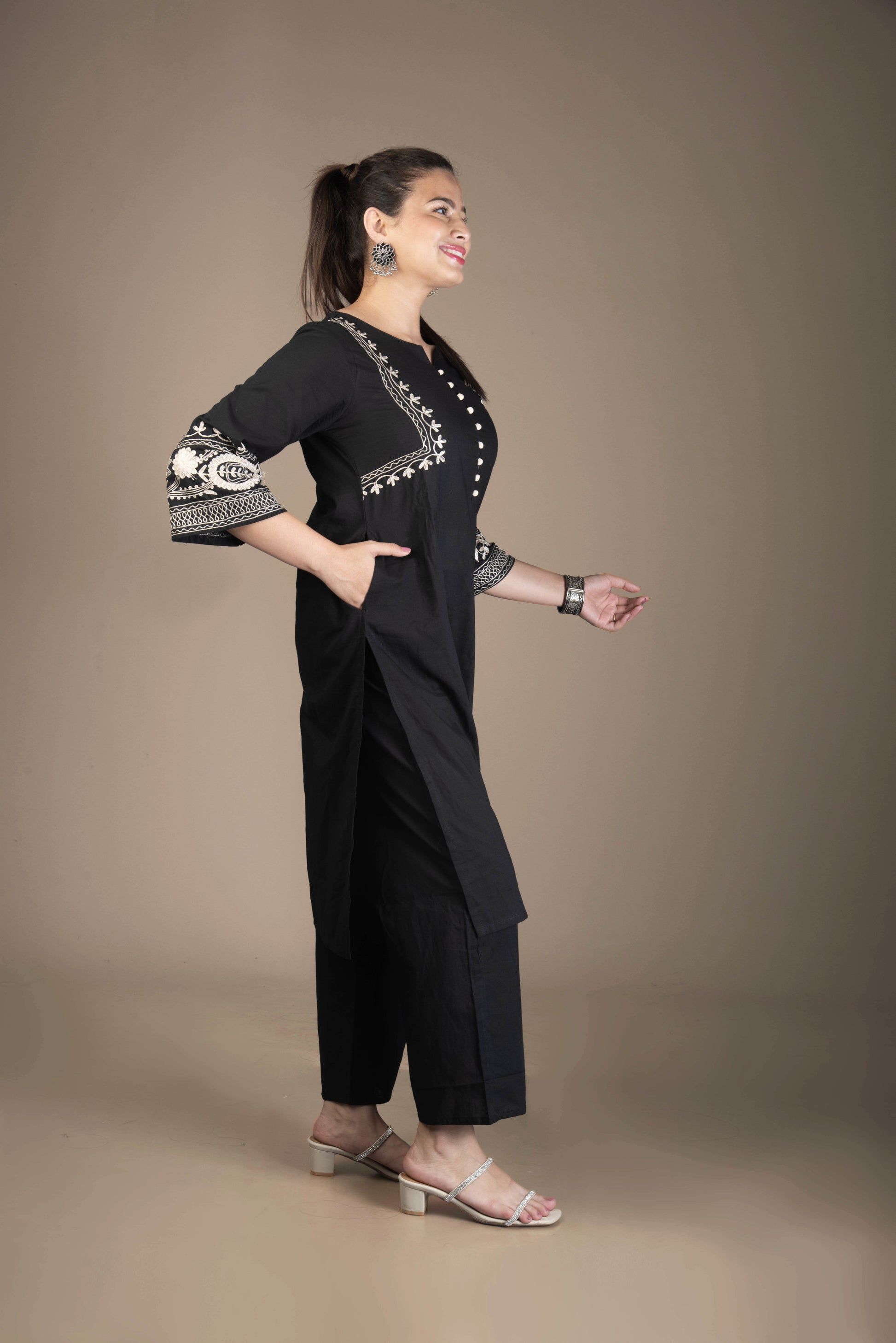 Eshaani – Black Pakistani Suit with Embroidered Accents | The Nitya Edit