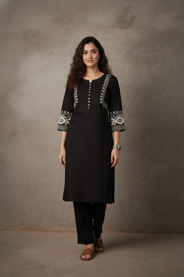 Eshaani – Black Pakistani Suit with Embroidered Accents | The Nitya Edit