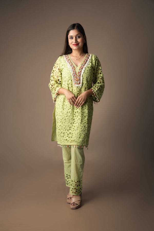 Harini – Lime Green Embroidered Co-ord Set | The Utsav Edit
