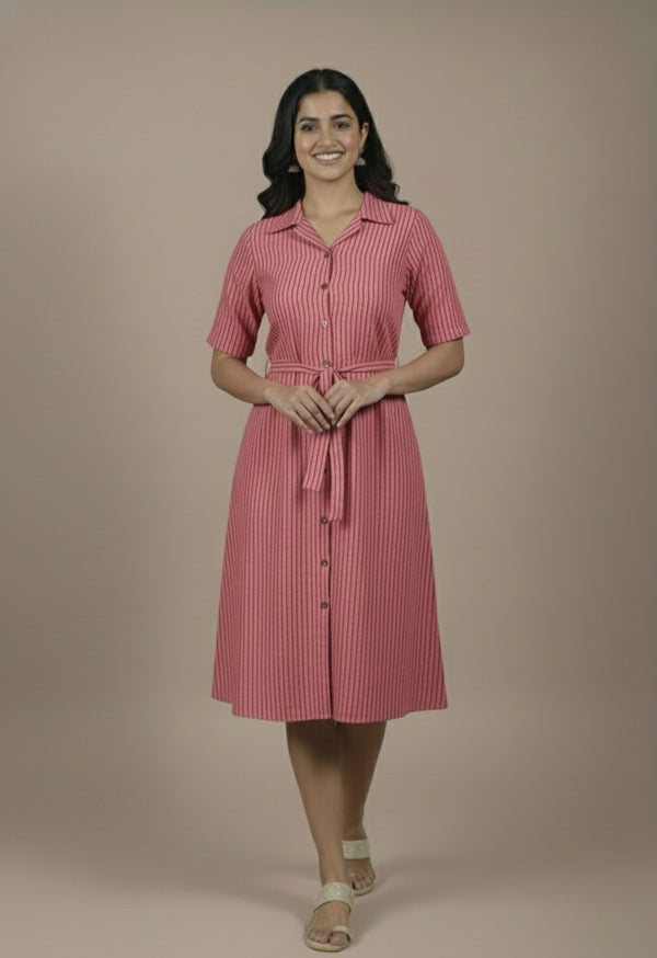 Mridula – Rosy Striped Shirt Dress | The Nitya Edit