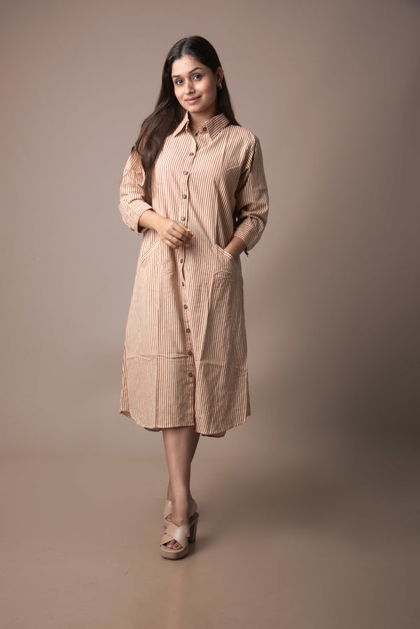 Navya – Ajrakh Handblock Striped Boyfriend Shirt Dress | The Nitya Edit