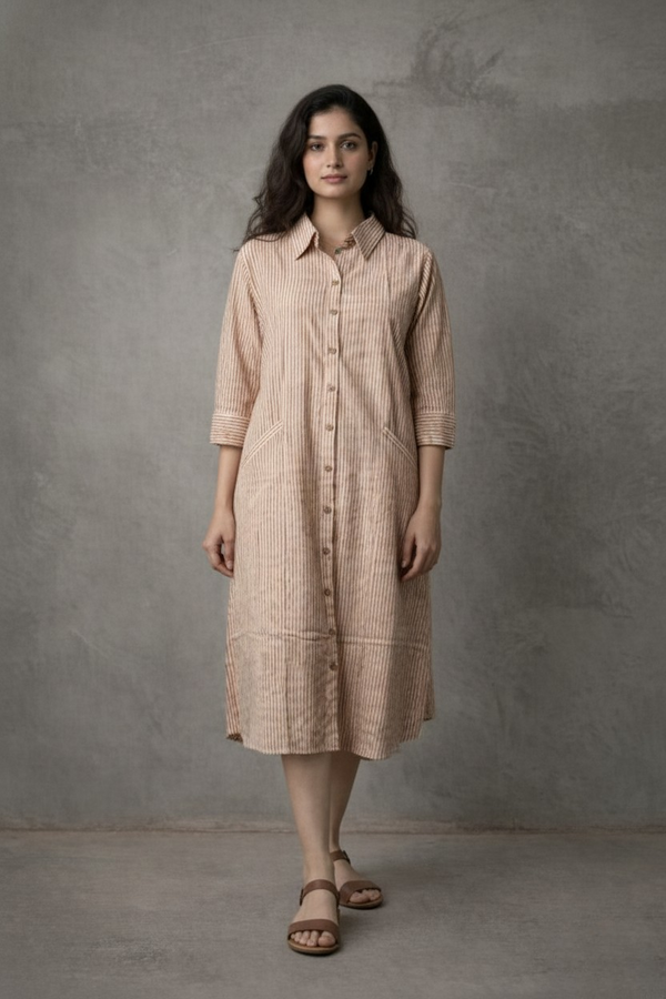 Navya – Ajrakh Handblock Striped Boyfriend Shirt Dress | The Nitya Edit