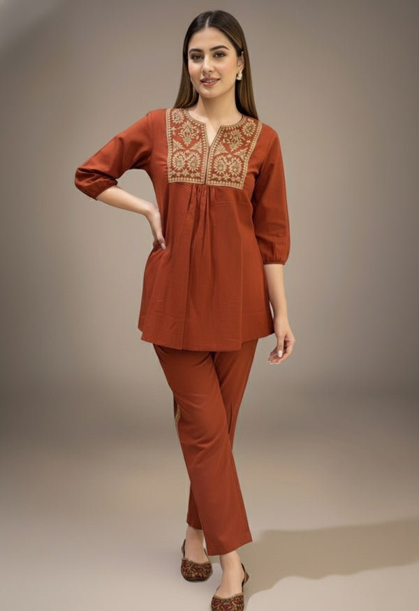Prisha – Everyday Rust Chic Cotton Coord Set | The Nitya Edit