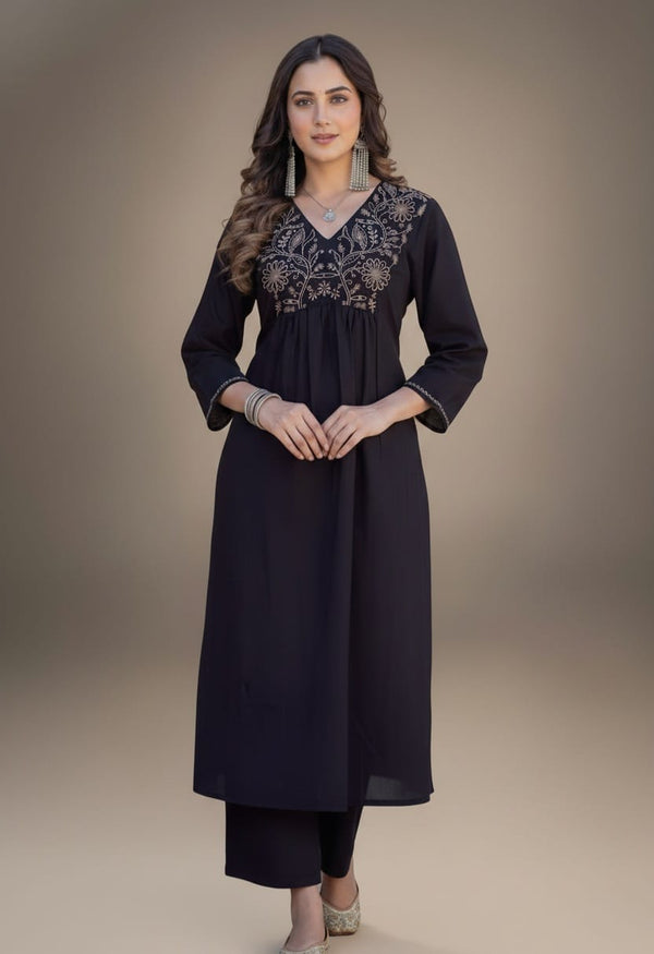 Rajasi – Royal Black Embroidered Kurta Set | The Nitya Edit