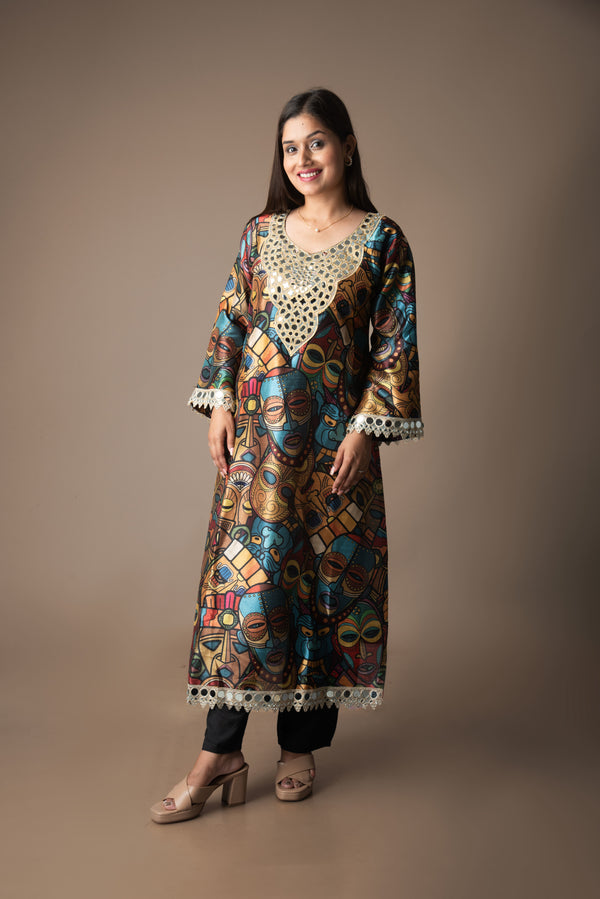 Rangana – Printed Cotton Chanderi Kurta Pant Set | The Utsav Edit
