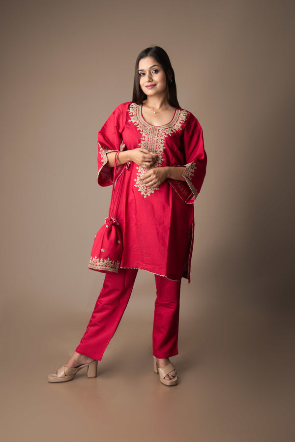 Samaira – Pink Vatican Silk Pakistani Kurta Bottom Set with Potli | The Utsav Edit