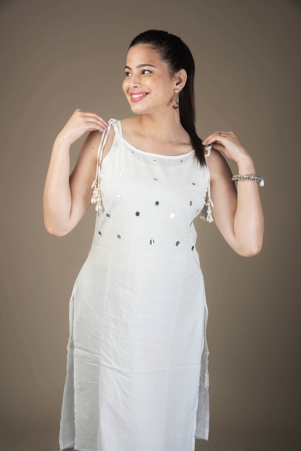 Shveta – Classic White Kurta Bottom Set with Foil Mirror Highlights | The Nitya Edit