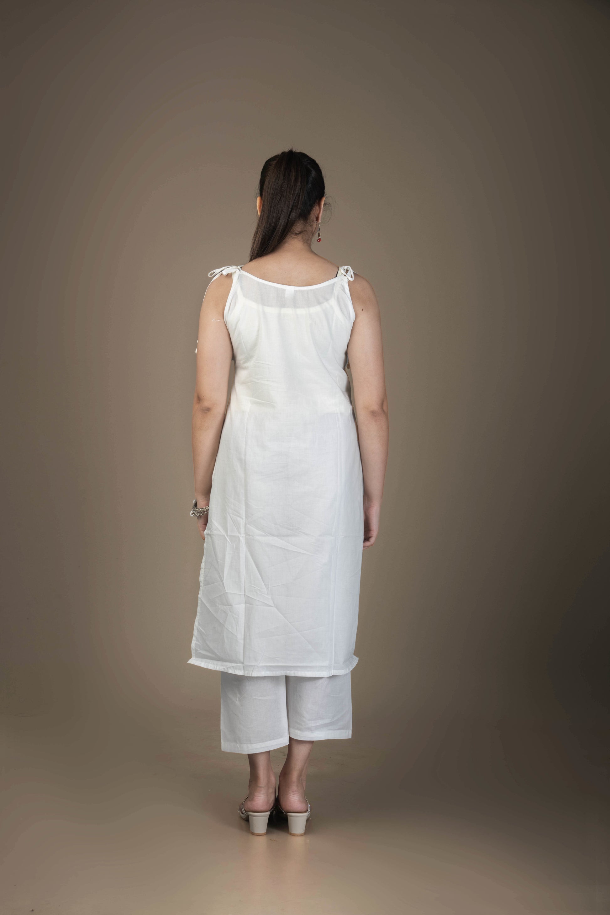 Shveta – Classic White Kurta Bottom Set with Foil Mirror Highlights | The Nitya Edit